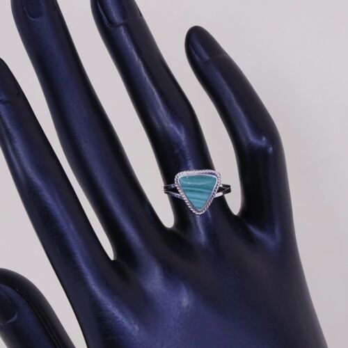 Sz 6, Vtg Sterling Silver Handmade Ring, 925 Silver Band W Malachite Inlay