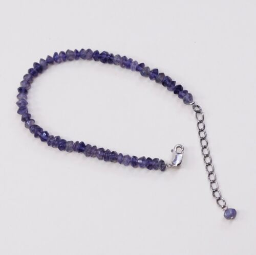 7+1.5”, Vtg Sterling 925 Silver Handmade Bracelet W/ Amethyst Nuggets