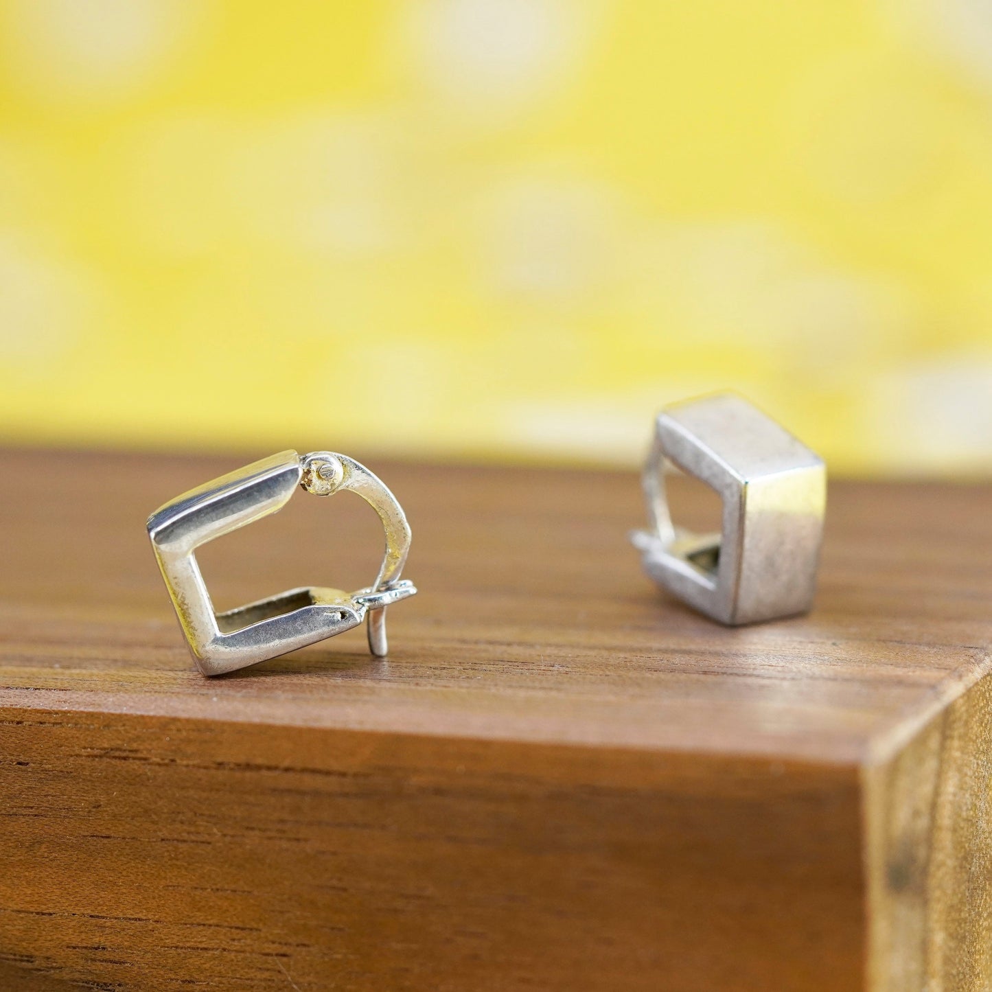 0.5”, vintage Italy Sterling silver handmade hoops, square 925 huggie earrings