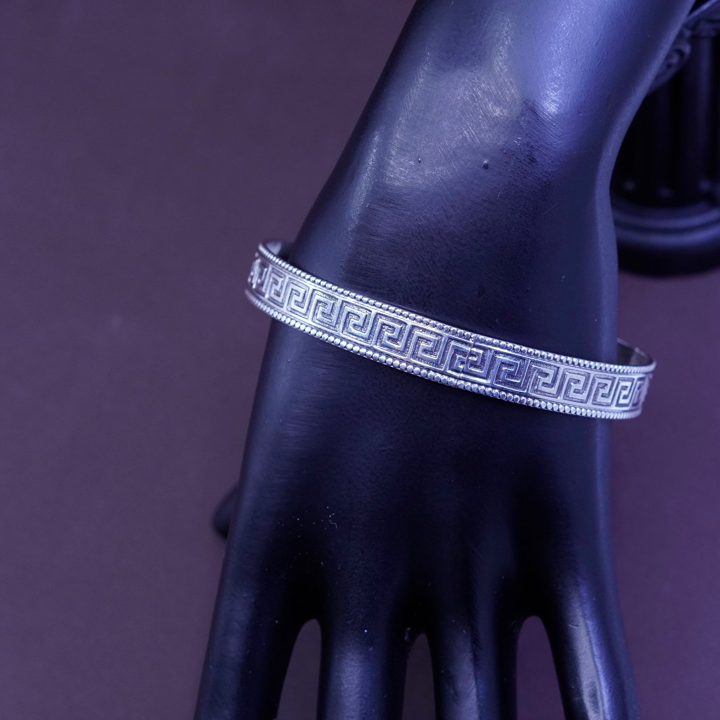 8”, Vintage Sterling silver handmade bracelet, 925 green key bangle