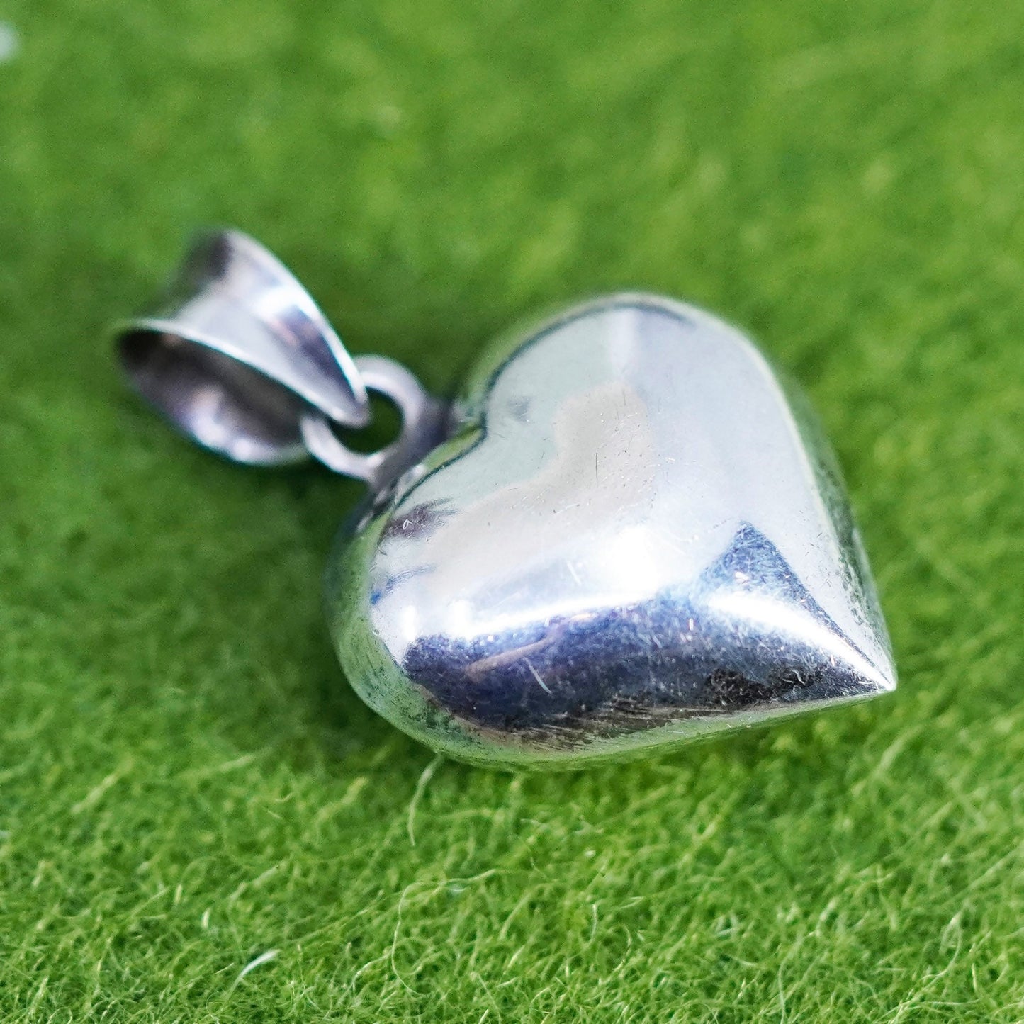 Vintage handmade sterling silver puffy heart charm, 925 charm pendant