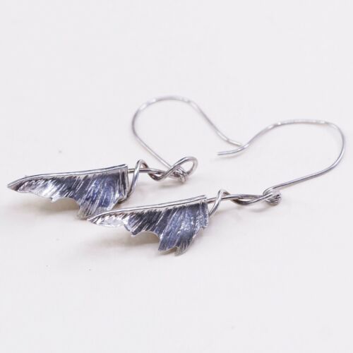 Vtg 925 Sterling Silver Handmade Earrings W/ Leaf Dangles, Silver Tested
