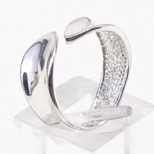 Size Adjustable, Vtg Ribbed Sterling 925 Silver Handmade Wrap Around Ring