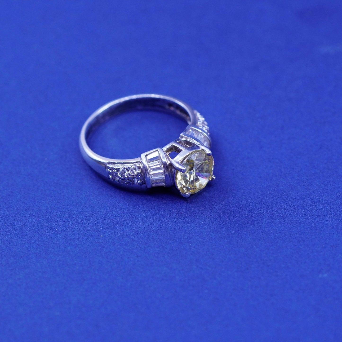 Size 8, vintage Sterling 925 silver handmade ring with citrine and cluster cz