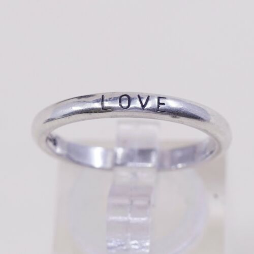 Sz 8, Vtg WJ Sterling Silver Handmade Ring 925 Prayer “love” Stackable Band