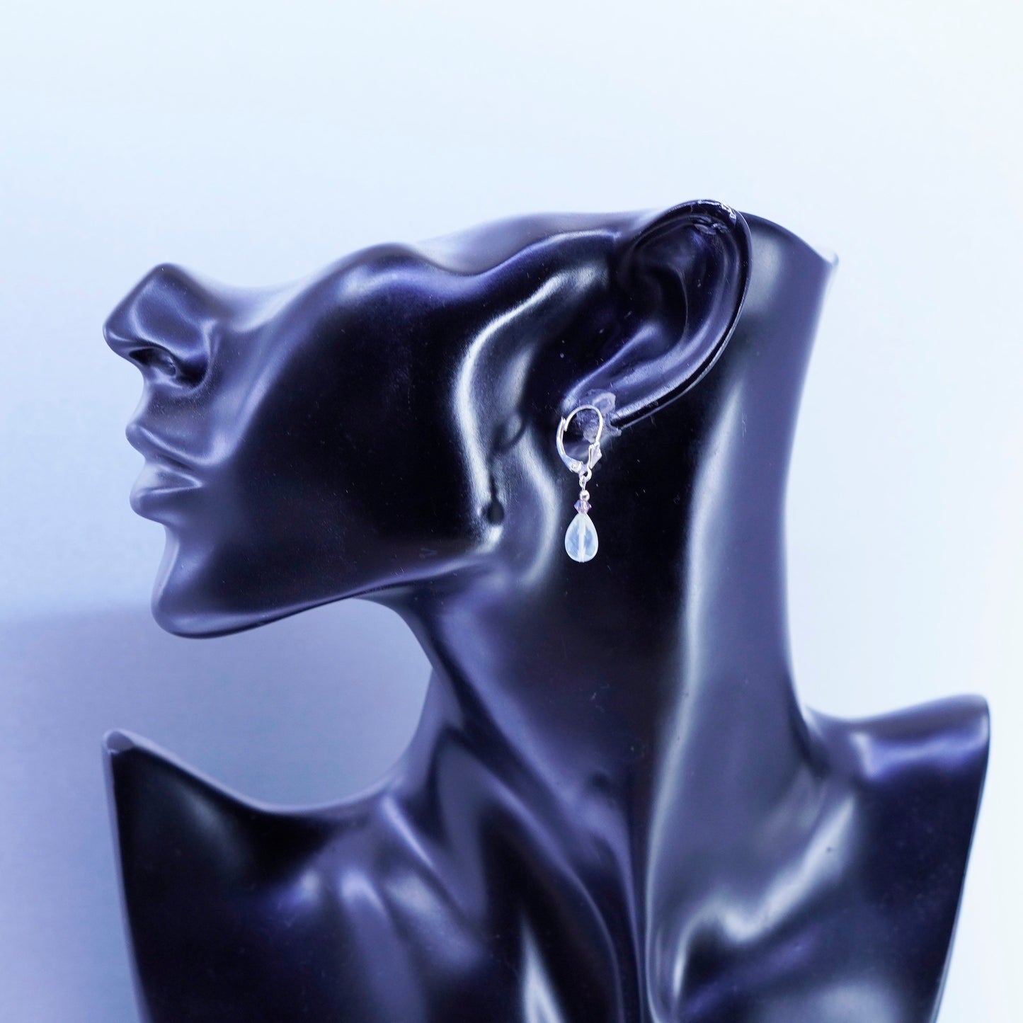 vtg designer Sterling 925 silver handmade earrings teardrop prehnite amethyst