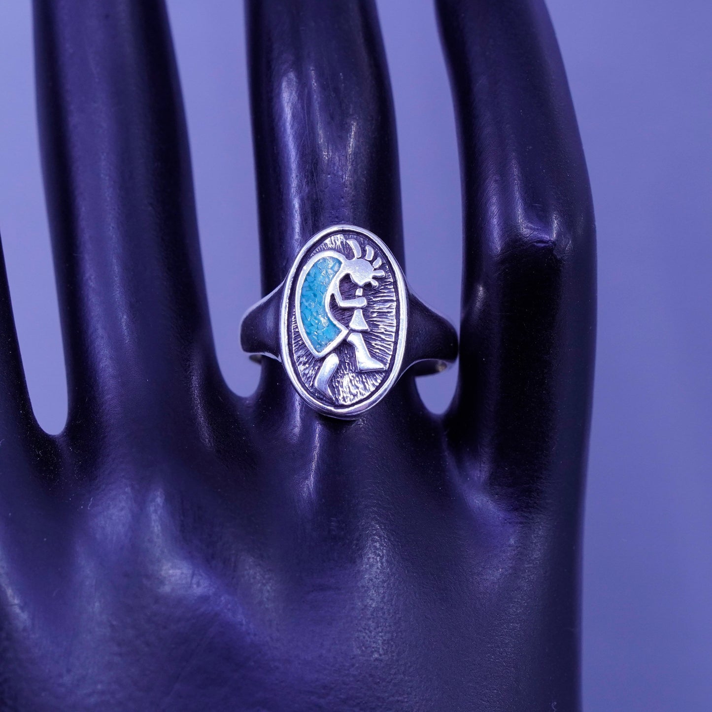 Size 8.25, Native American navajo Sterling 925 silver Kokopelli ring turquoise