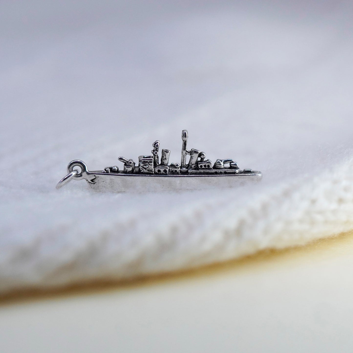 Vintage sterling silver handmade ship warship charm, 925 pendant