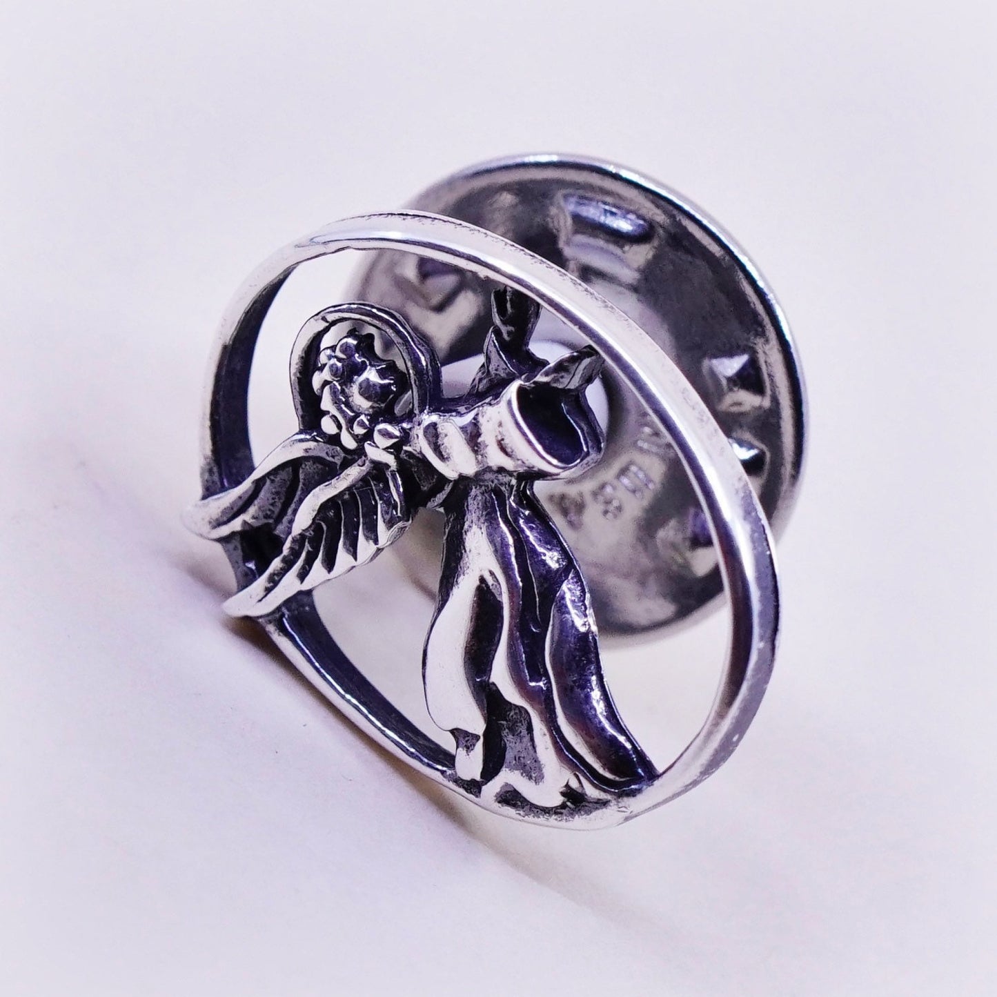 Vintage Sterling silver vintage handmade angel brooch, solid 925 silver pin