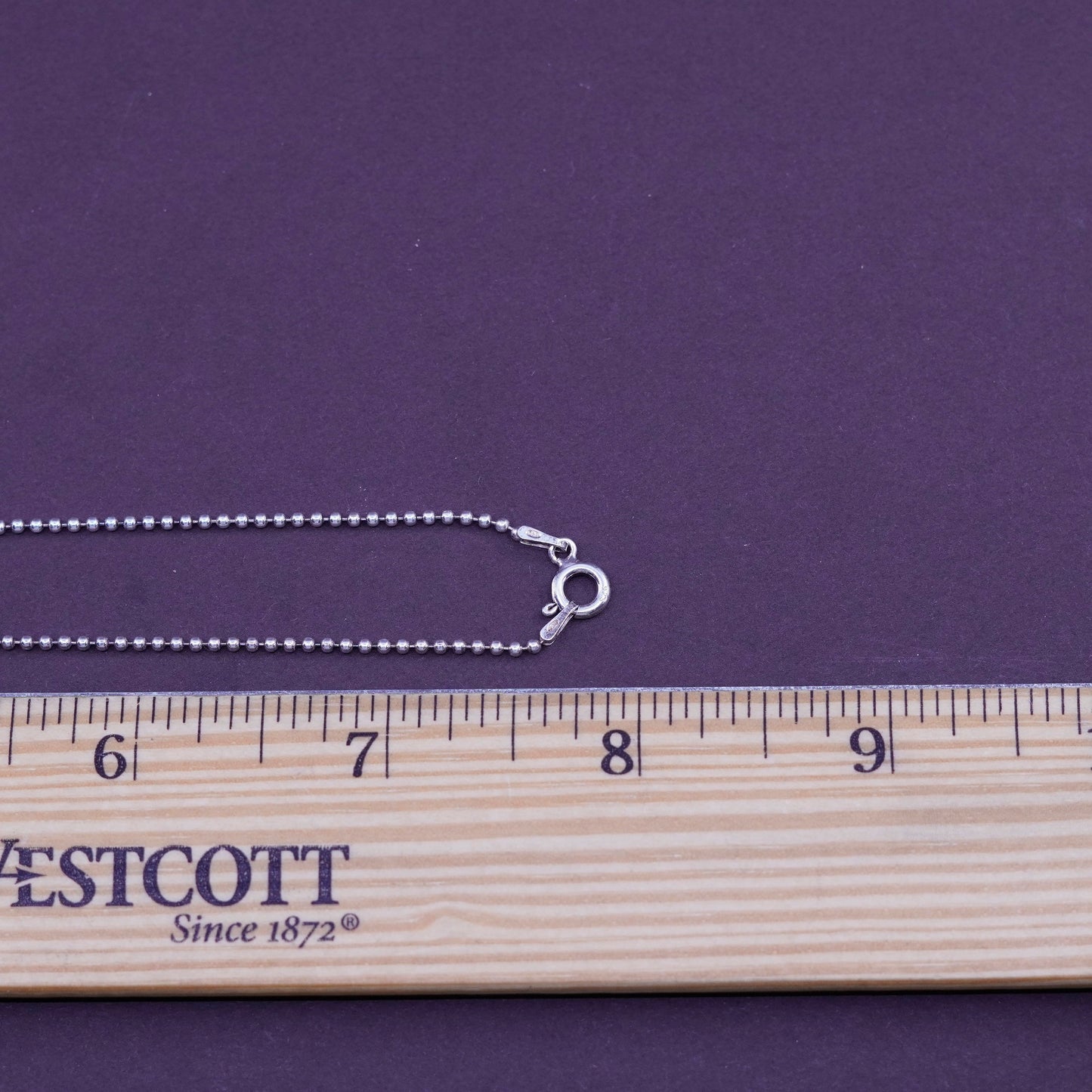 16”, 1mm, vintage diagonal Sterling silver beads necklace, 925 chain
