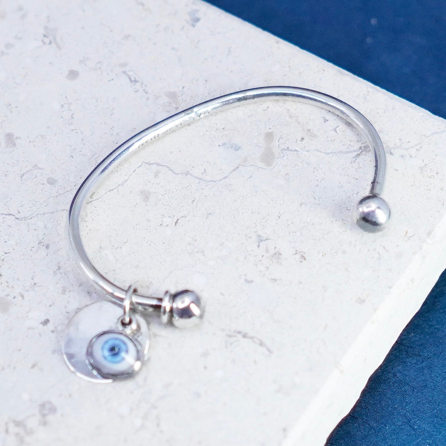 5.5” Sterling silver handmade bracelet, Mexico 925 charm cuff evil eye charm