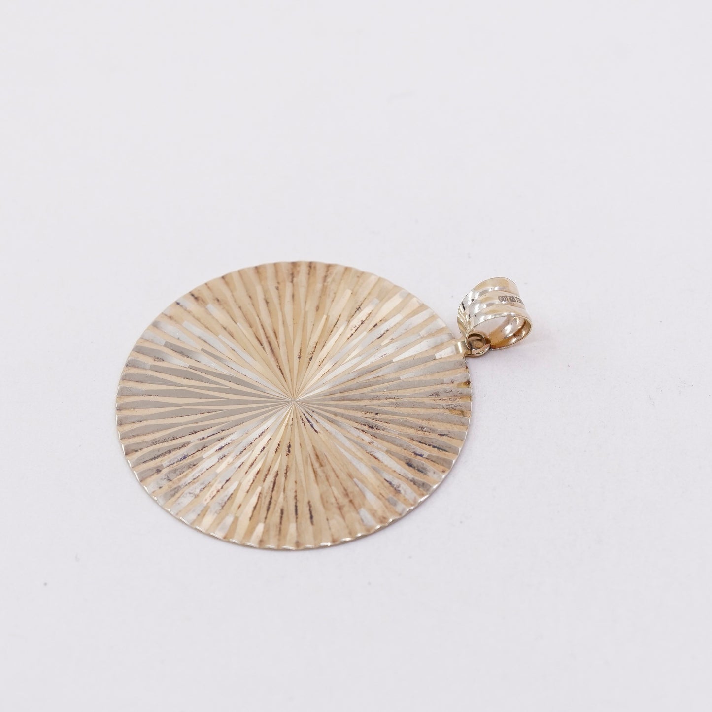 Vintage vermeil gold over sterling 925 silver handmade textured circle pendant