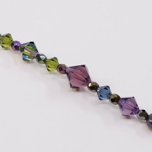 7.5”, Vtg Sterling 925 Silver Handmade Bracelet, Crystal N Tahitian Pearl beads