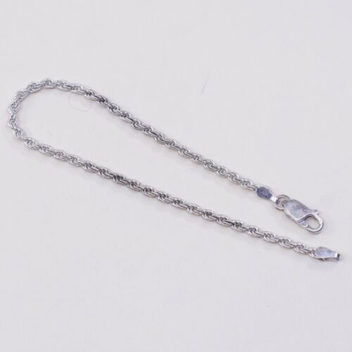 7”, 2mm, Vtg Sterling Silver bracelet, 925 Italy Diamond Rope chain