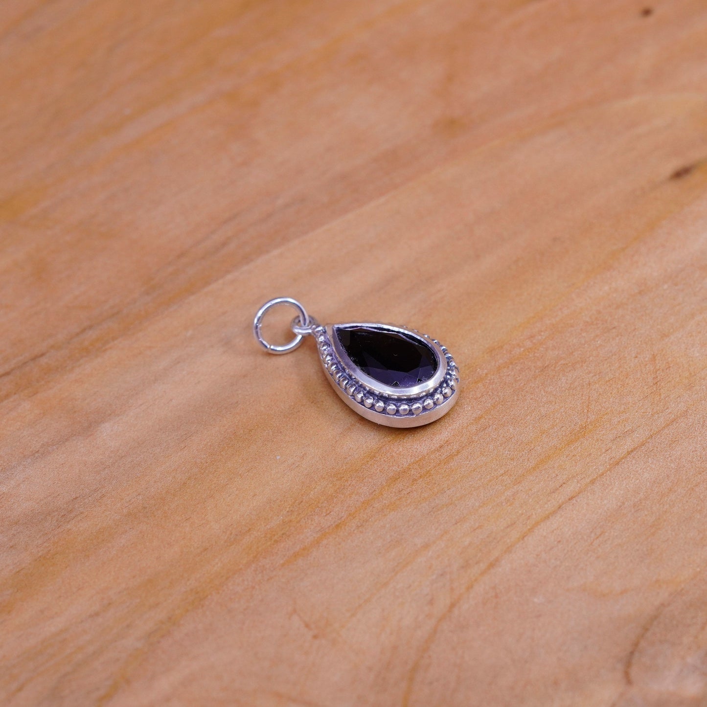 Vintage Sterling silver handmade pendant, 925 charm with teardrop smoky topaz