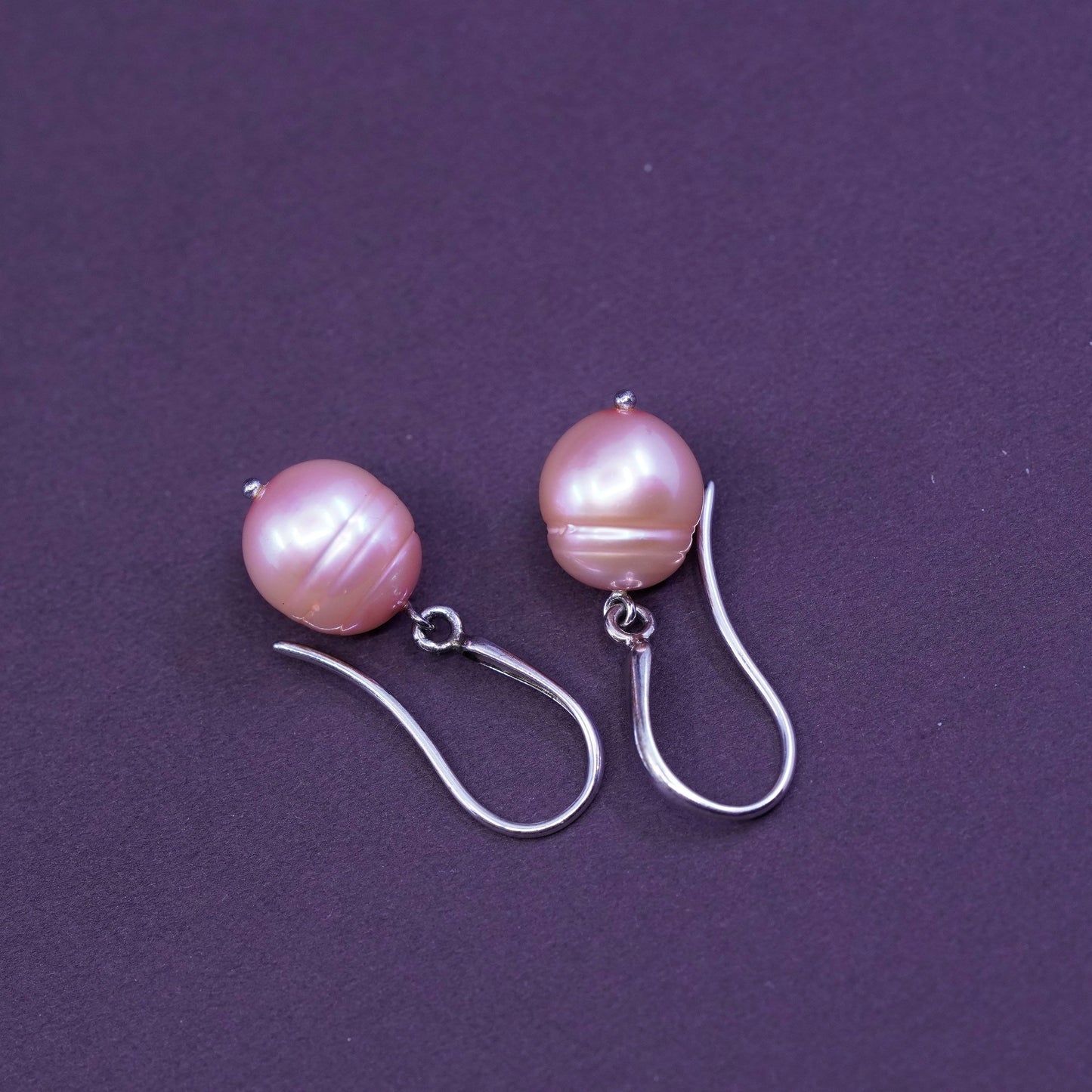 Vintage FL Sterling silver handmade earrings, 925 hooks with pink pearl drops