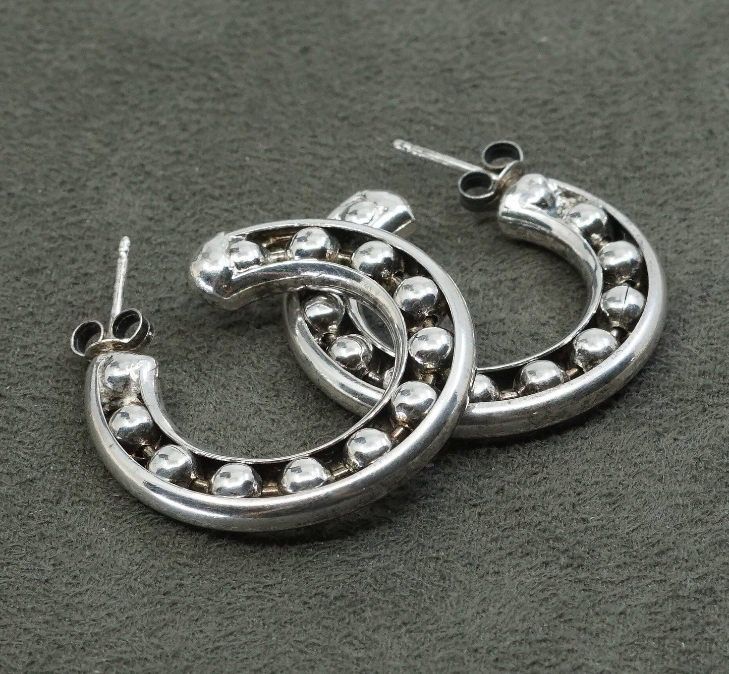 1", vtg Sterling silver handmade earrings, 925 beads hoops huggie