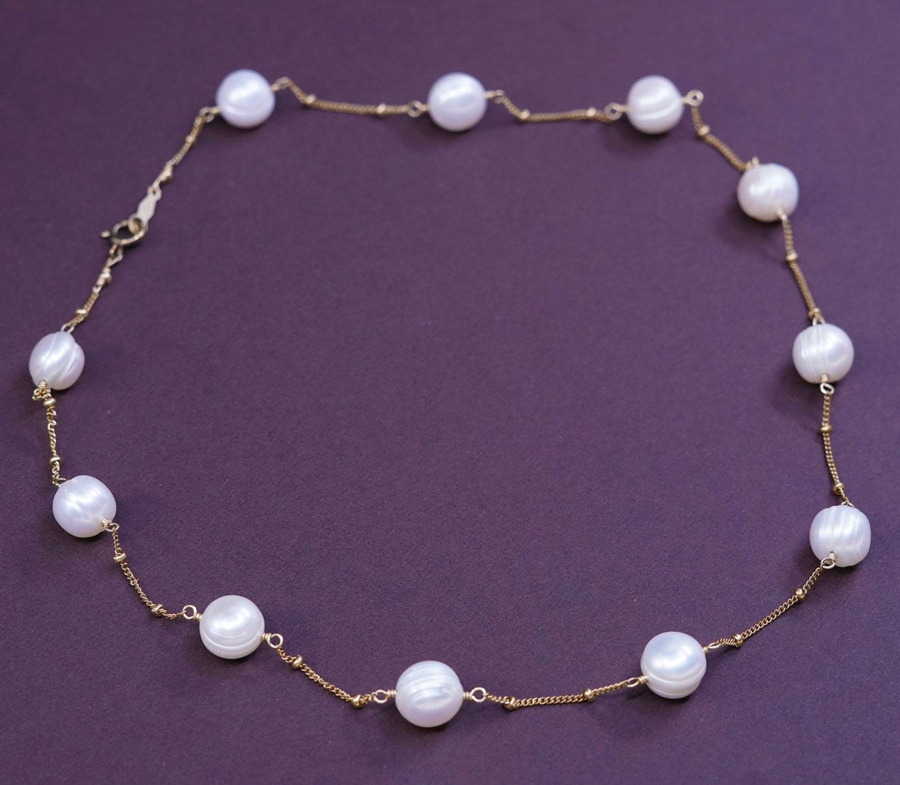 17", 14/20 14K gold filled handmade necklace, beads chain w/ pearl