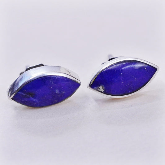 Vintage modern Sterling 925 silver handmade earrings, studs with lapis lazuli