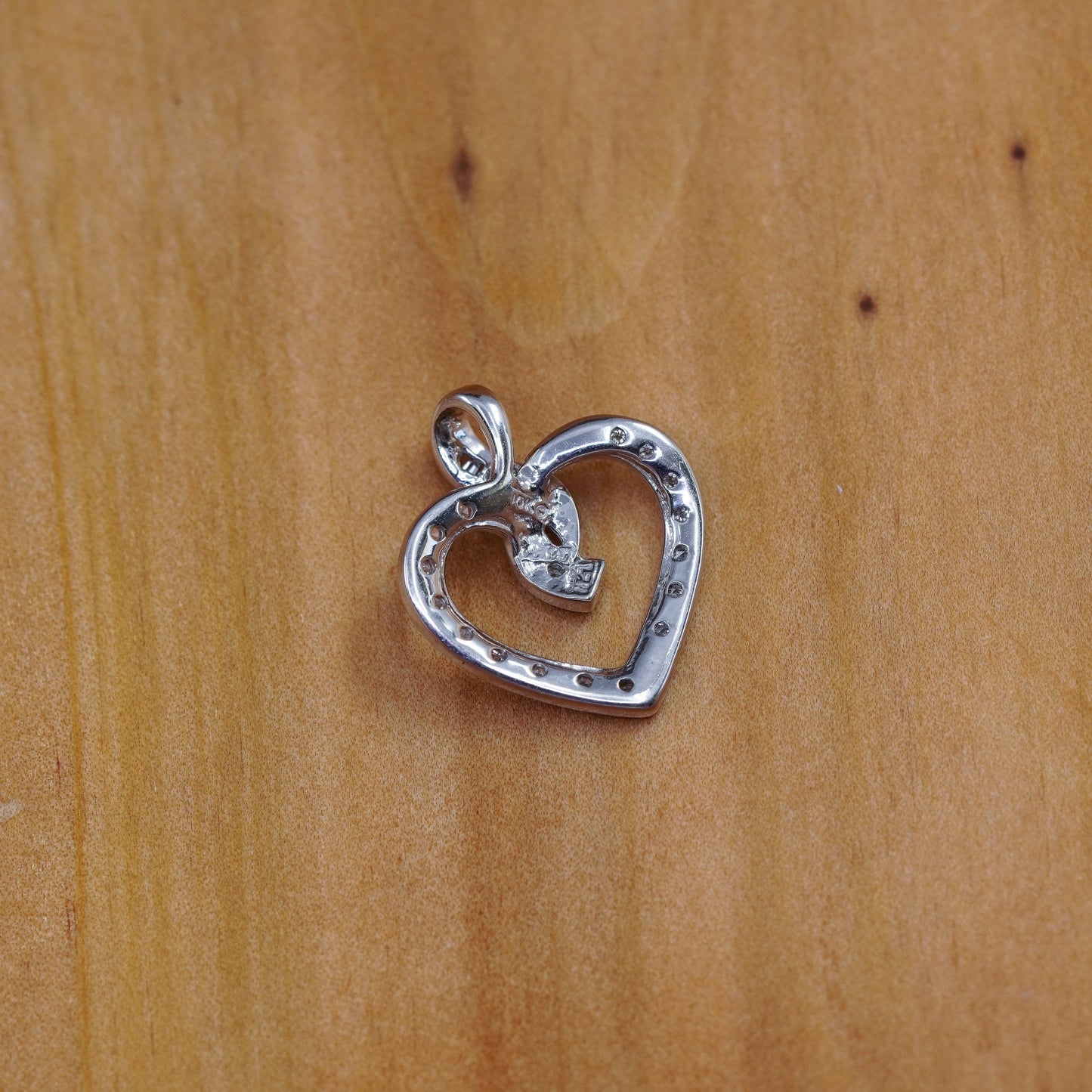 Vintage sterling silver pendant, fine 925 heart with genuine diamond around