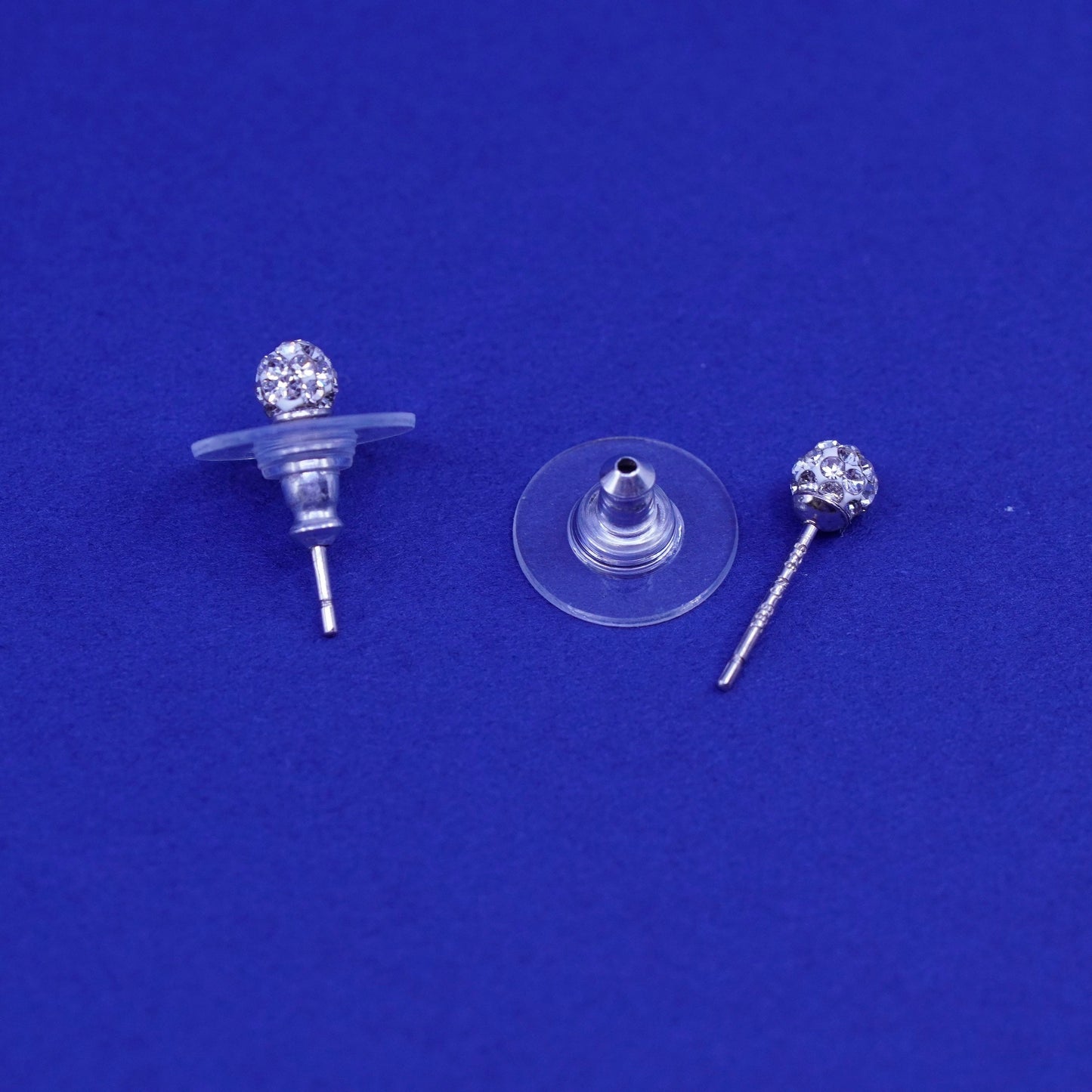 4mm, Vintage sterling silver handmade earrings, round 925 studs with cluster CZ