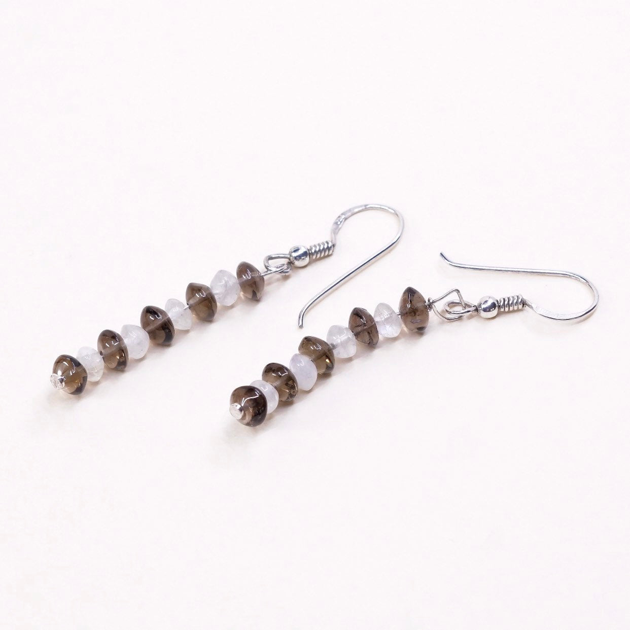 MEXICO sterling 925 silver handmade earrings silver w/ moonstone n smoky topaz