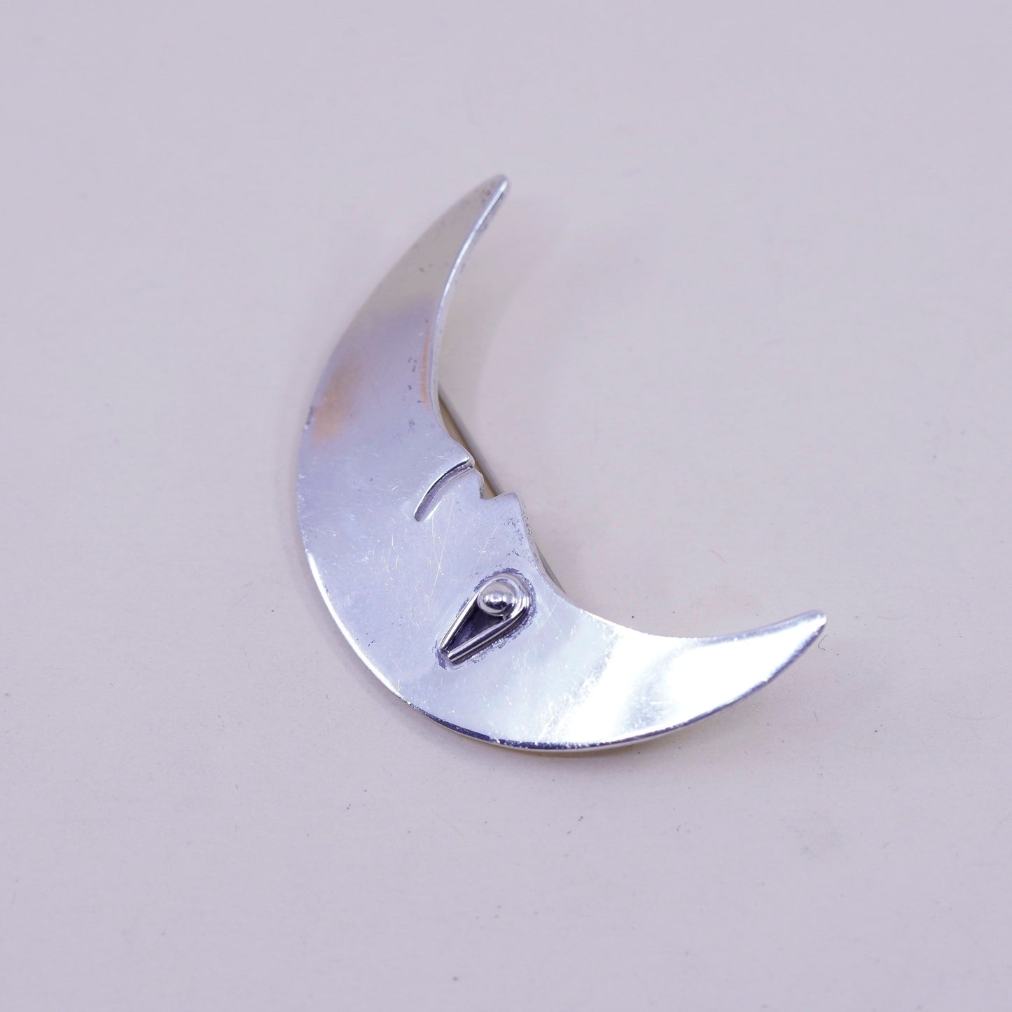 Vintage sterling silver handmade moon face, 925 handmade brooch, antique
