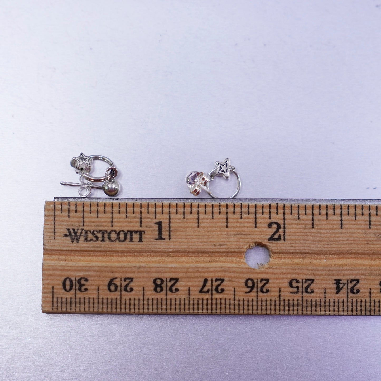 Vintage sterling 925 silver handmade earrings, studs with star dangles