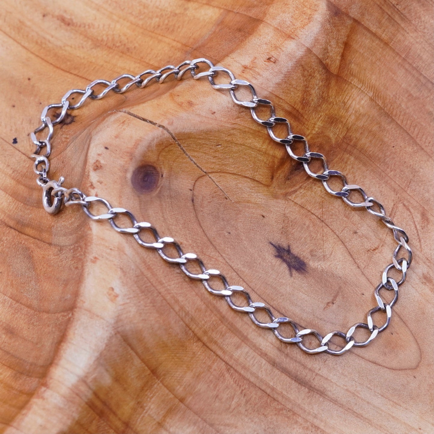 7.75”, 4mm, vintage Sterling silver handmade curb bracelet, 925 charm chain