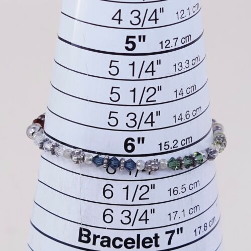 6.25”, Vtg Sterling 925 Silver Handmade bracelet W/ Crystal Beads N Cross Charm