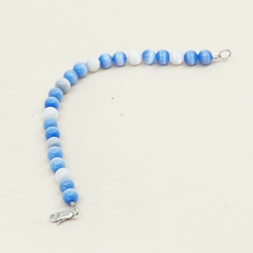 5.5”, Mexico Sterling 925 Silver Handmade Bead Bracelet, Blue Tiger’s Eye beads