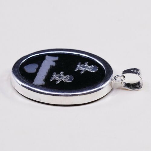 Veg sterling 925 silver handmade pendant W/ Black Wood charm W/ Mama Mop
