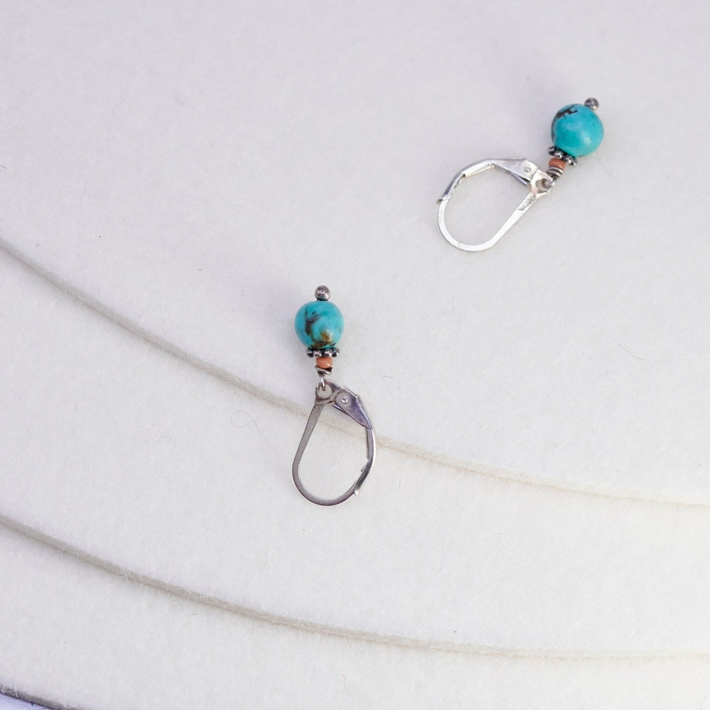 Vintage Sterling 925 silver handmade earrings with turquoise beads