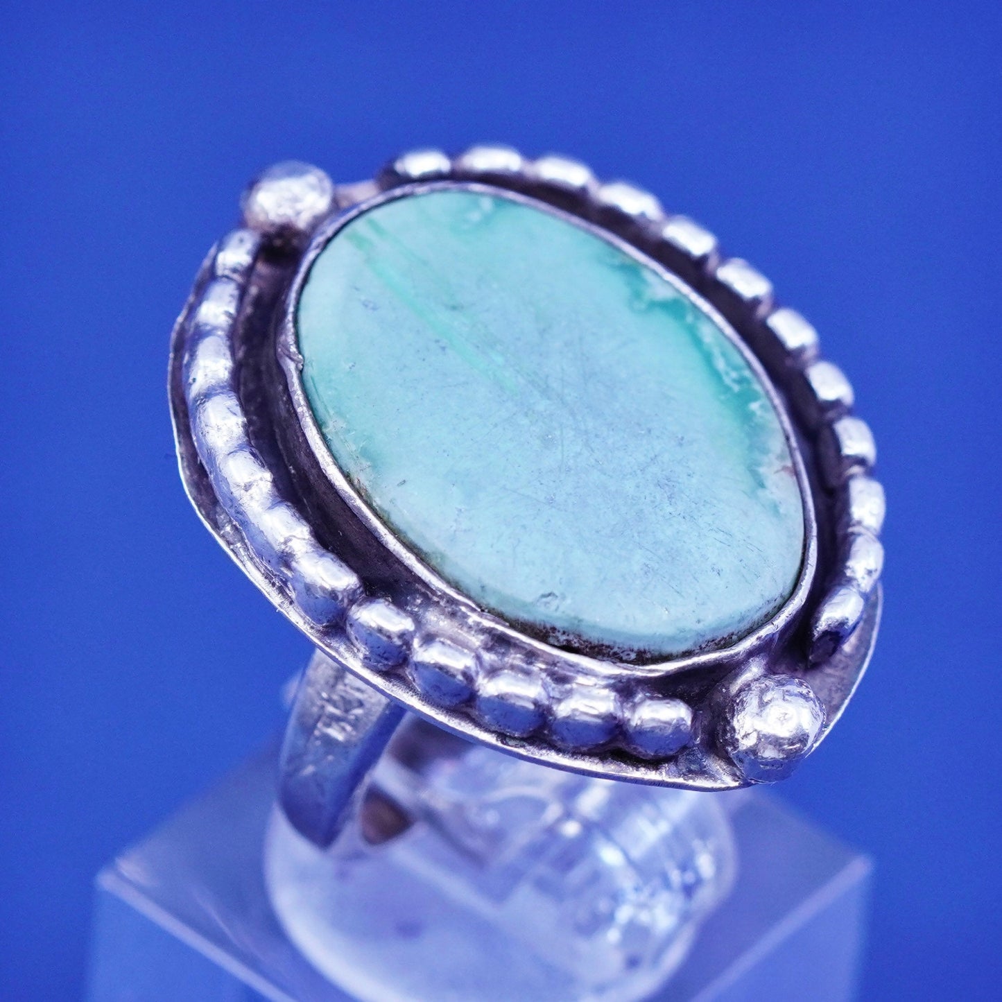 Size 5.5, vintage Sterling 925 silver handmade ring with turquoise, Silver tested