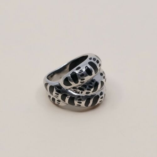 Sz 6, Vtg Sterling Silver Handmade Ring, 925 Silver Band W Obsidian Inlay