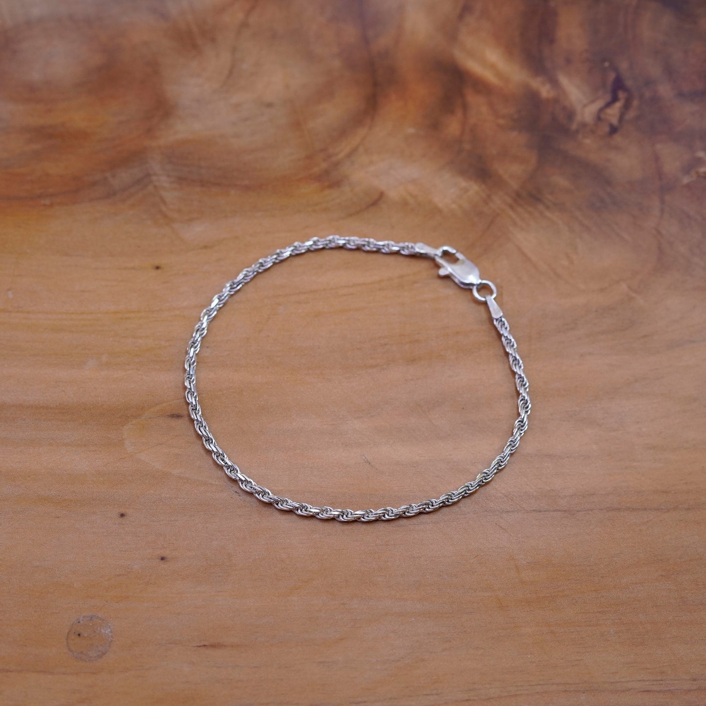 7.25”, vintage gold over Sterling silver rope bracelet, Italy 925 chain anklet