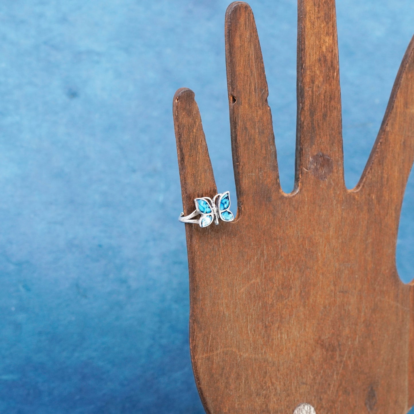 Size 2.75, Native American sterling silver pinky ring, 925 butterfly turquoise
