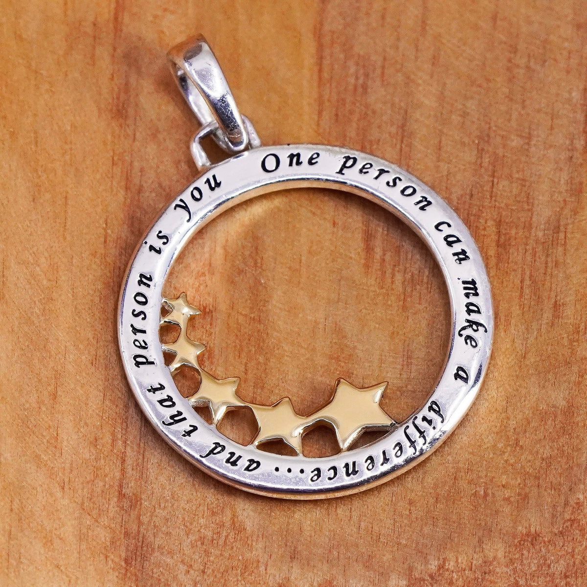 two tone Sterling silver pendant, 925 circle star “one person make a difference