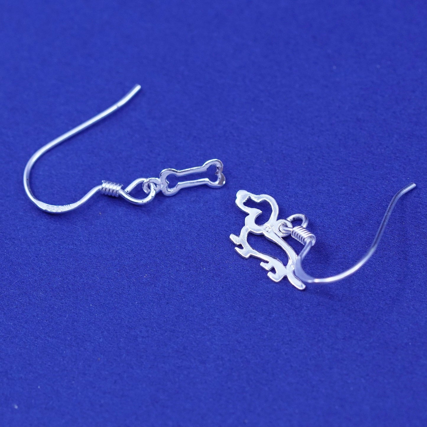 Vintage Sterling silver handmade earrings, 925 tiny dog and bone