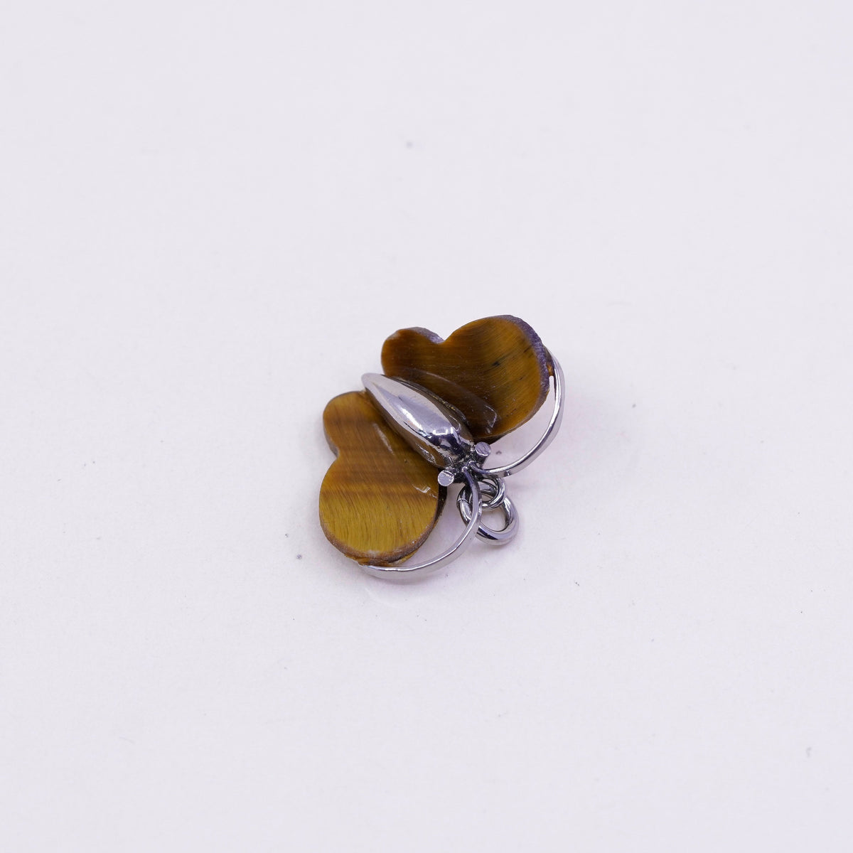 Vintage sterling silver butterfly with golden tiger eye, 925 handmade pendant