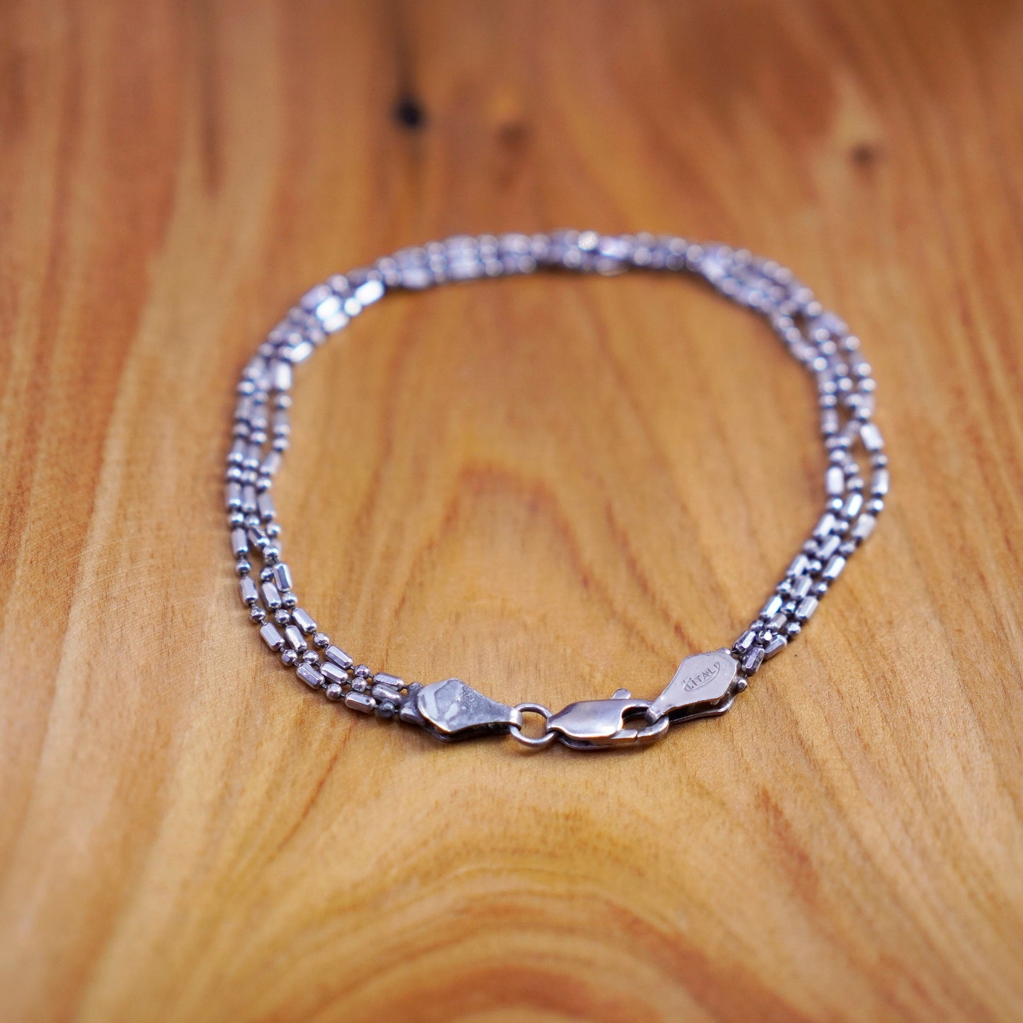 7.25”, vintage Sterling silver handmade bracelet, 925 multi strands bead chains