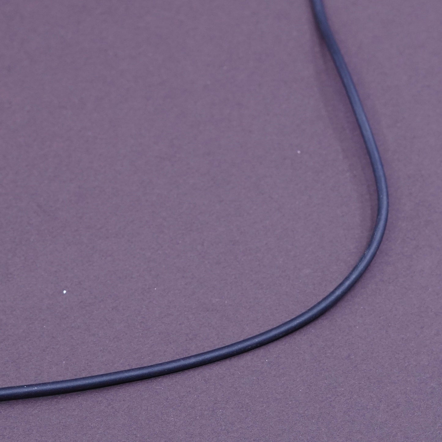 18”, VTG handmade necklace, black rubber thread choker W/ sterling silver clasp
