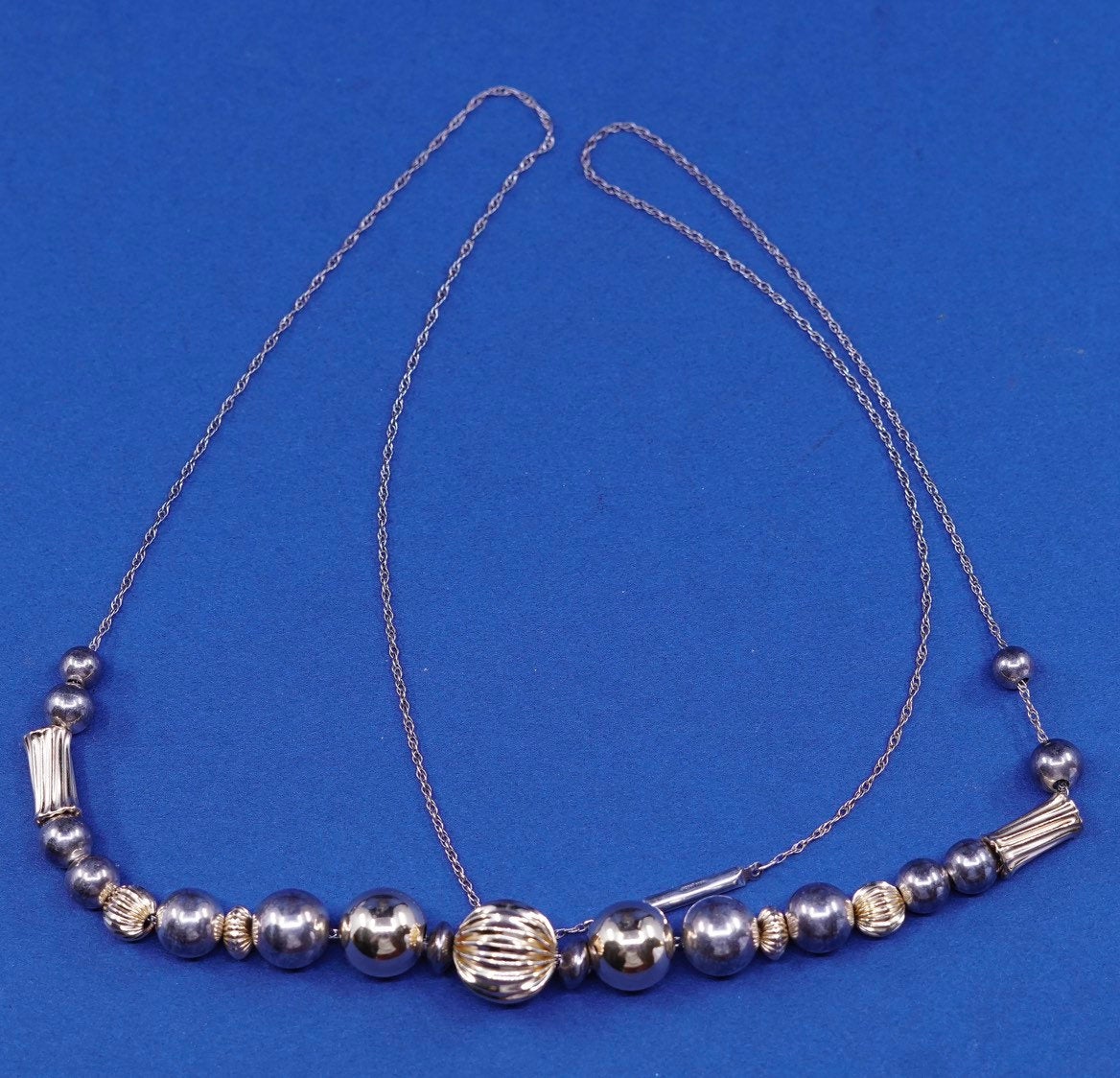 24”, ADDA w/14K gold beads Sterling silver handmade necklace, 925 circle chain