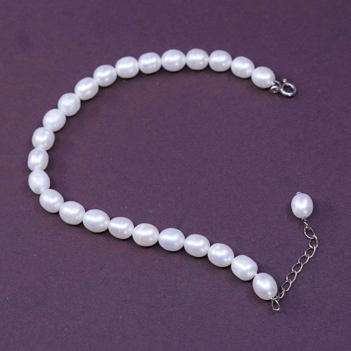 6.75”, 6mm, vtg Sterling silver handmade bracelet, freshwater pearl chain 925