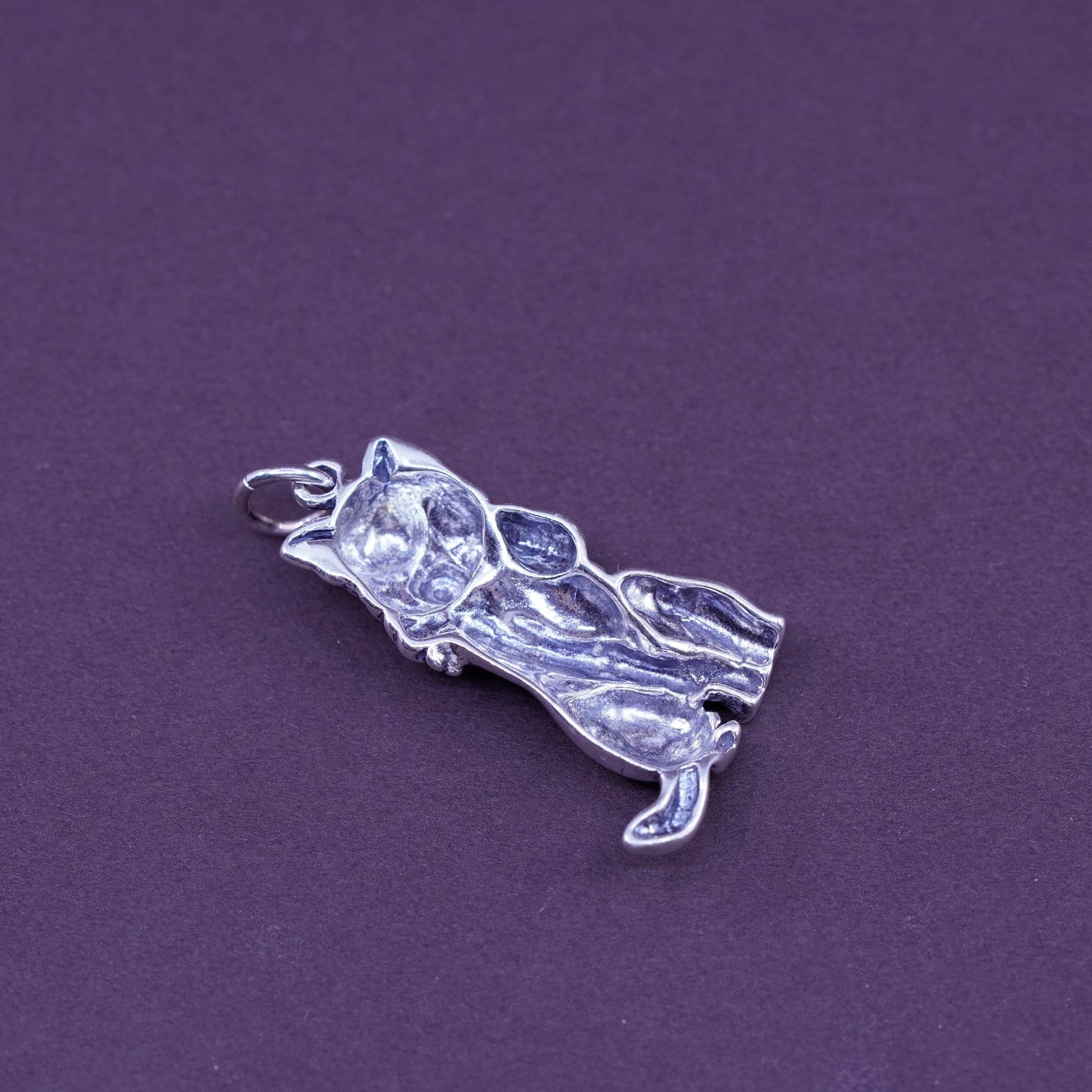 Vintage Sterling silver handmade pendant, 925 silver cat, kitty pendant