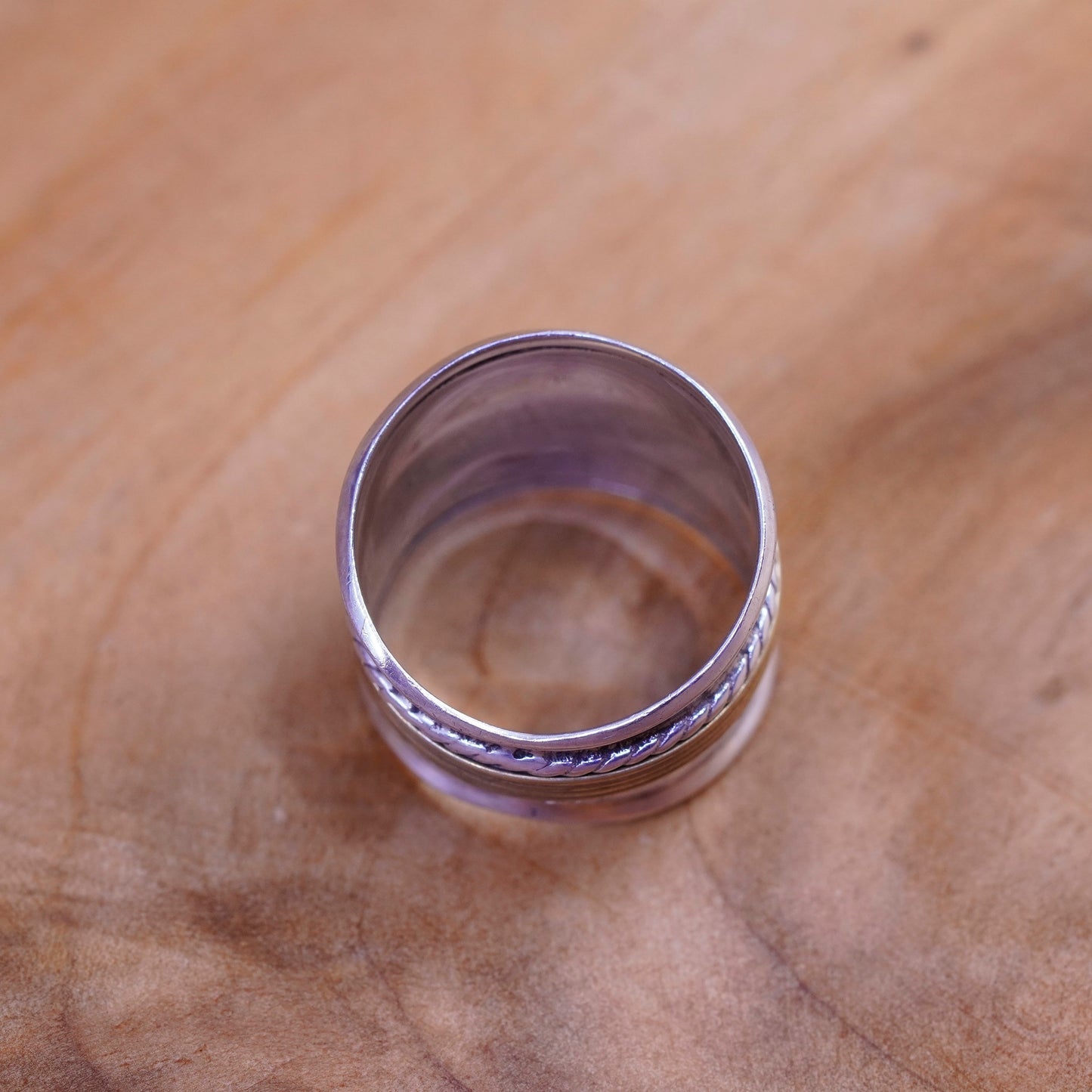 Size 9.5, vintage two tone Sterling silver handmade ring, wide 925 band brass
