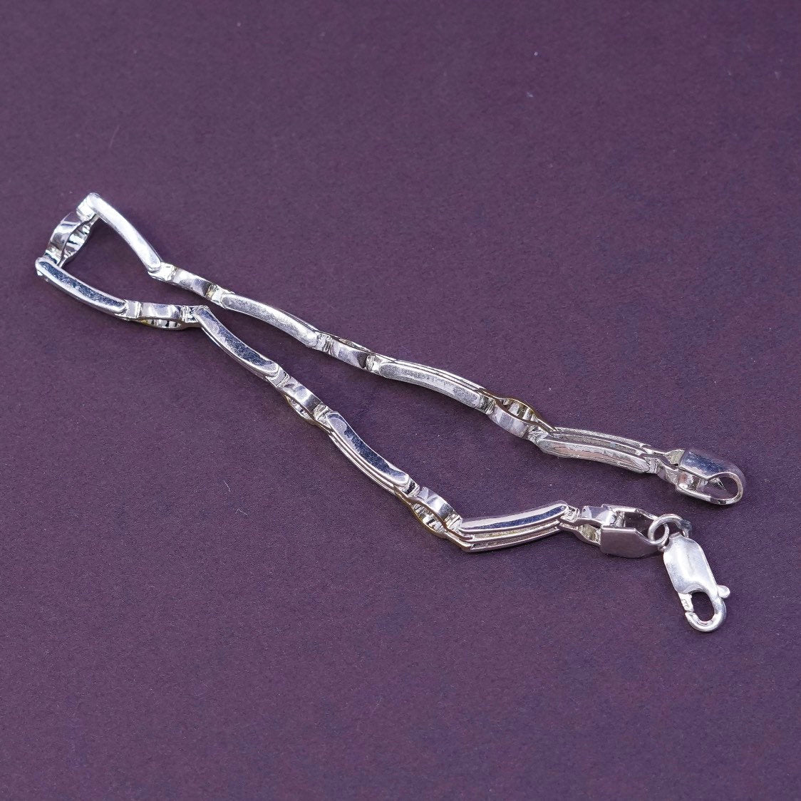7", two Tone modern Sterling silver handmade tennis bracelet, 925 chain