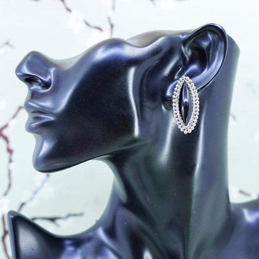 Vintage sterling 925 silver handmade screw back earrings with obsidian beads