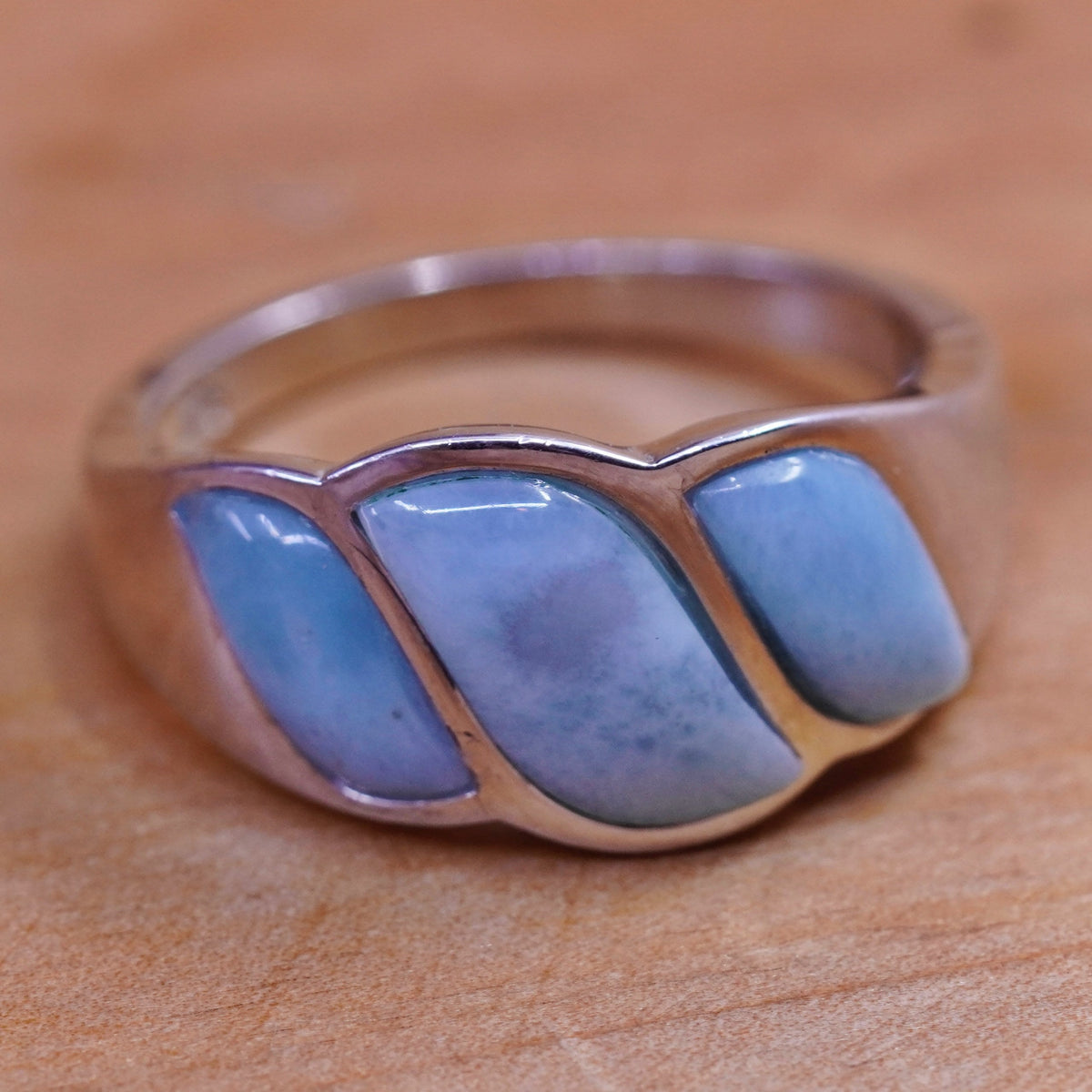 Size 10.25, vintage Sterling 925 silver modern ring with Larimar