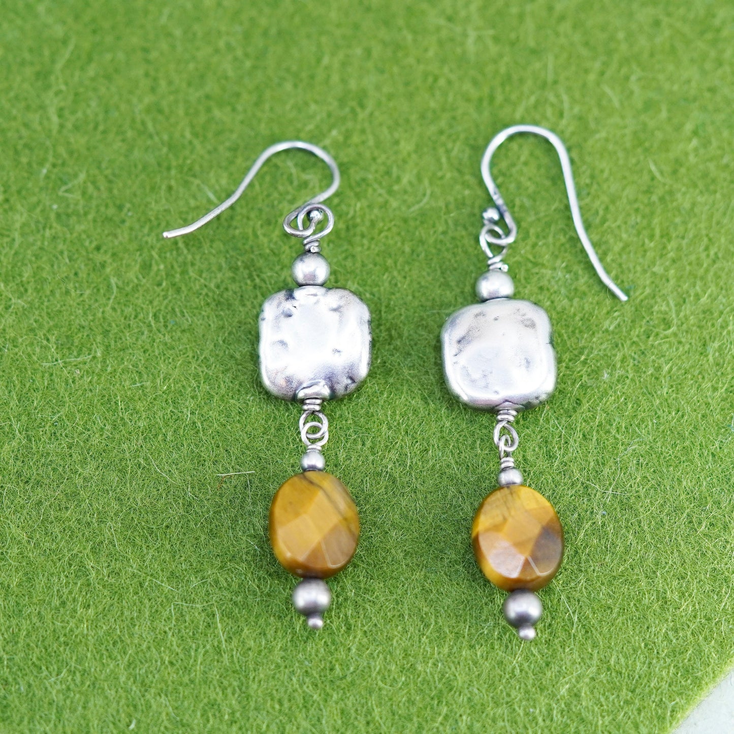 Vintage Sterling silver 925 handmade earrings, dangle with golden tiger eye